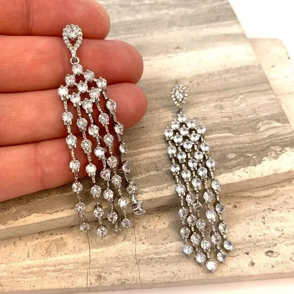 NEW ~ Anthropologie Genevive CZ Long Chandelier Earrings